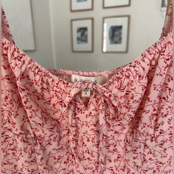 Row A NWT Floral Sweetheart Keyhole Neck Midi Side Slit Dress Pink Small - Picture 5 of 8